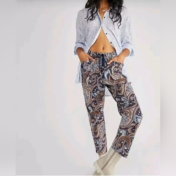 Free People Paisley Ankle Pants - Blue and Brown - Picture 1 of 16